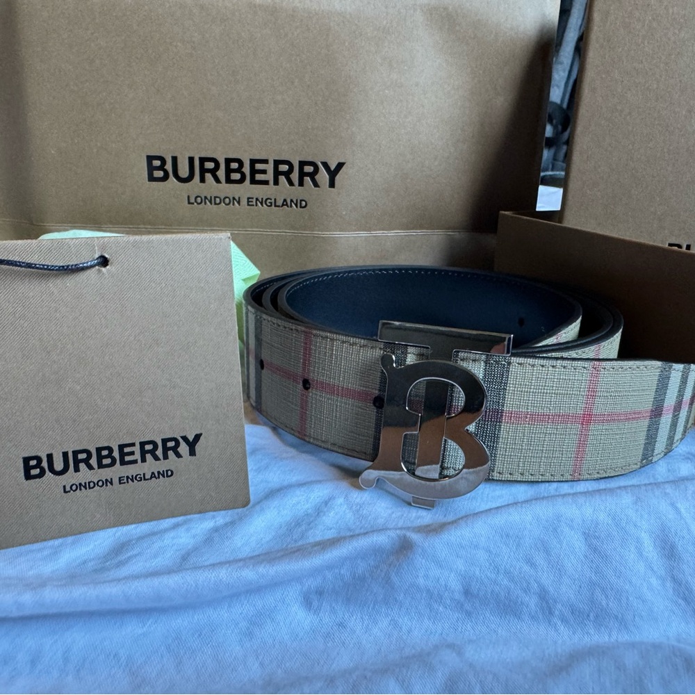 Burberry Reversible Check Logo Silver-Tone Belt